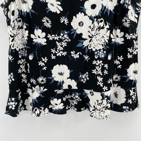 Ann Taylor Peplum Blouse Black Floral Sleeveless L - Picture 5 of 9